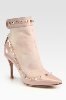 Valentino Rockstud Suede and Patent Leather Ankle Boots - Lyst