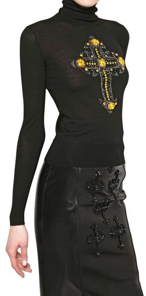 Versace Jewelled Cross Wool Knit Sweater - Lyst