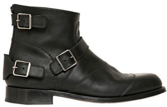 Balmain Belted Leather Low Boots - Lyst