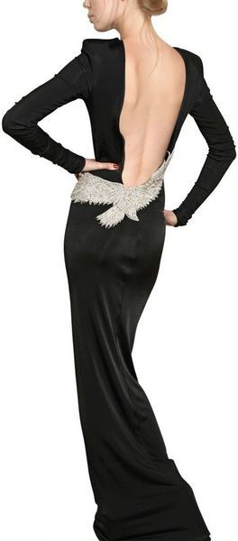 Balmain Eagle Embroidery Viscose Jersey Dress in Black - Lyst