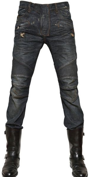 Balmain Biker Pin Tuck Destroyed Jeans in Blue for Men - Lyst