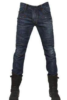 Balmain Quilted Denim Biker Jeans - Lyst