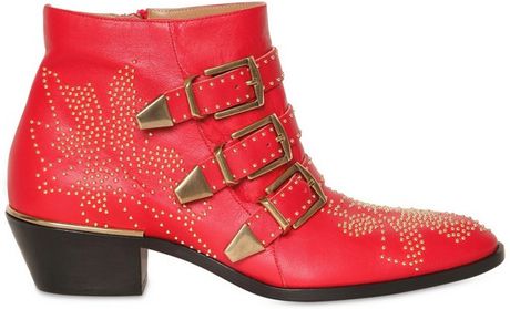 Chloé 45mm Susannah Studded Low Boots in Red - Lyst
