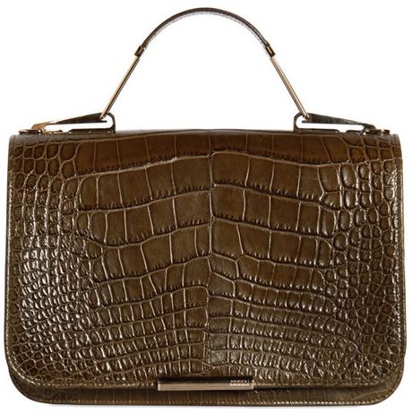 Emilio Pucci Suede Croco Printed Leather Top Handle in Brown (green) - Lyst