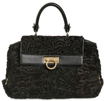 Ferragamo Sofia Astrakhan Leather Top Handle - Lyst