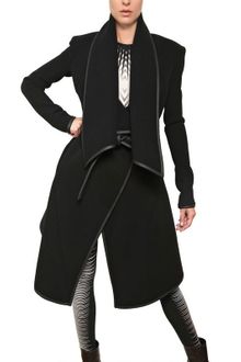 Gareth Pugh Leather Trim Wool Blend Coat - Lyst