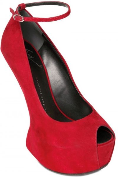 Giuseppe Zanotti 150mm Suede Open Toe Sculptural Wedges in Red (wine) - Lyst