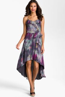 Suzi Chin For Maggy Boutique Ruffle Trim Highlow Chiffon Dress - Lyst