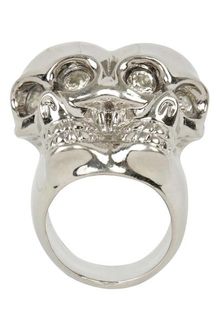 Alexander McQueen Silver Siamese Skull Cocktail Ring - Lyst