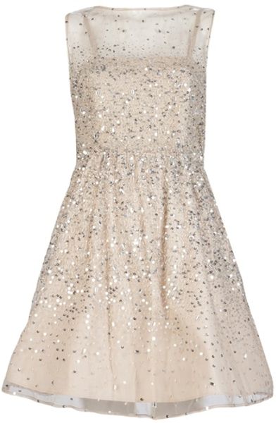 Alice + Olivia Alyssa Party Dress in Beige (nude) - Lyst