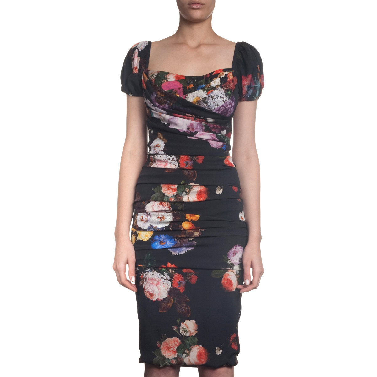 Dolce & Gabbana Flower Print Cap Sleeve Dress in Black (floral) | Lyst