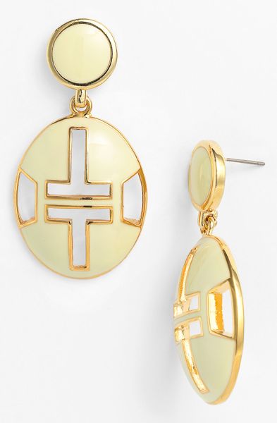 Tory Burch Tyler Oval Drop Earrings in White (ivory/ gold) - Lyst