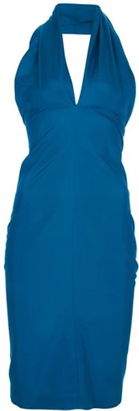 Yves Saint Laurent Halterneck Dress in Blue - Lyst