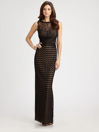 Tadashi Shoji Mixed Media Lace Gown - Lyst