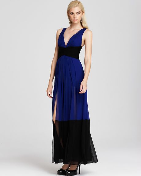 Bcbgmaxazria Color Block Gown in Blue (royal blue combo) - Lyst