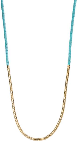 Michael Kors Turquoise Tubular Bead Necklace with Pave Detail - Lyst