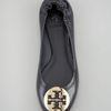 Tory Burch Reva Tumbled Patent Ballerina Flat Navy in Black (tory navy gold) - Lyst