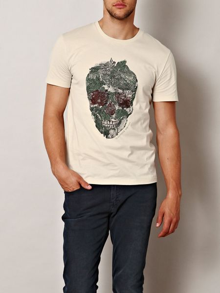 Alexander Mcqueen Bird Skullprint Tshirt in Beige for Men (cream) - Lyst