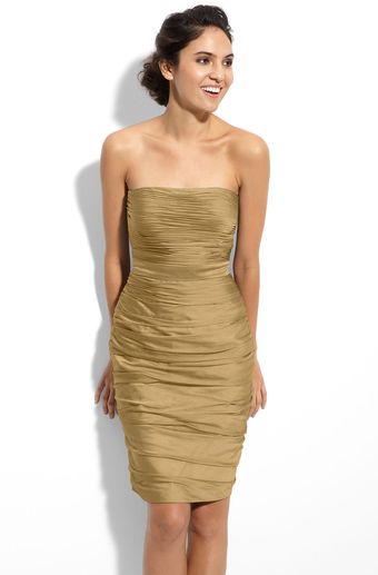 Ml Monique Lhuillier Bridesmaids Strapless Ruched Cationic Chiffon Dress - Lyst