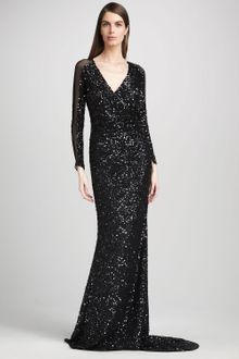Pamella Roland Sheersleeve Sequin Gown - Lyst