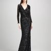 Pamella Roland Sheersleeve Sequin Gown in Black - Lyst