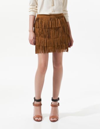 Zara Suede Skirt with Fringes - Lyst