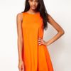 Asos Collection Asos Mini Swing Dress with Dipped Hem in Orange - Lyst