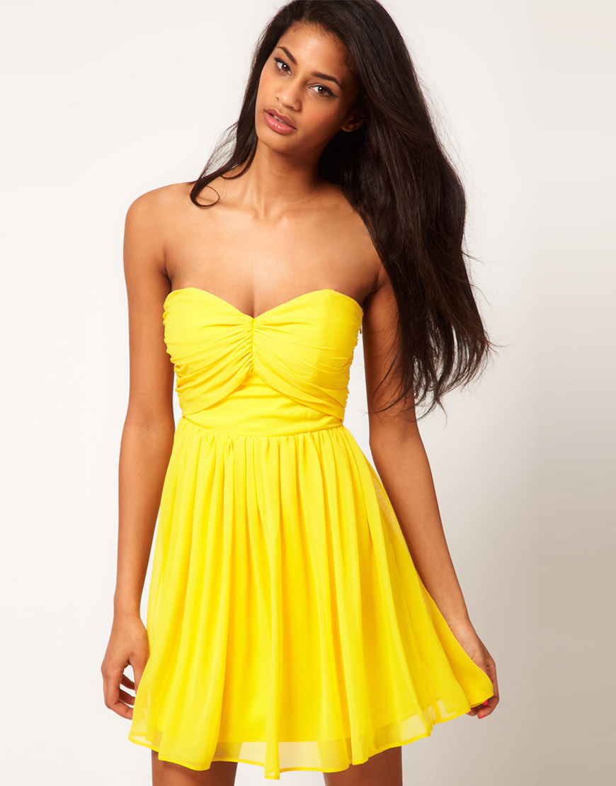 Asos Collection Asos Mini Skater Dress with Sweetheart Neck in Yellow ...