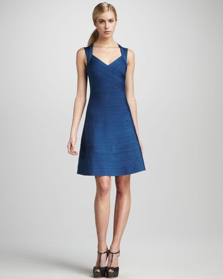 Hervé Léger Aline Bandage Dress in Blue (meridian) - Lyst