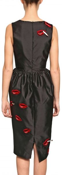 Manish Arora Embroiderd Lips On Silk Shantung Dress - Lyst