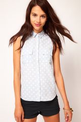 River Island Spotty Sleeveless Pocket Shirt