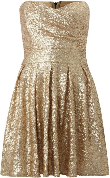 Tfnc Sweetheart Sequin Puff Skirt Dress in Gold - Lyst