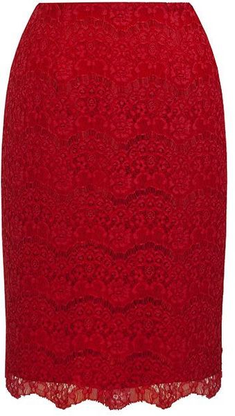 Alexon Deep Red Lace Skirt - Lyst