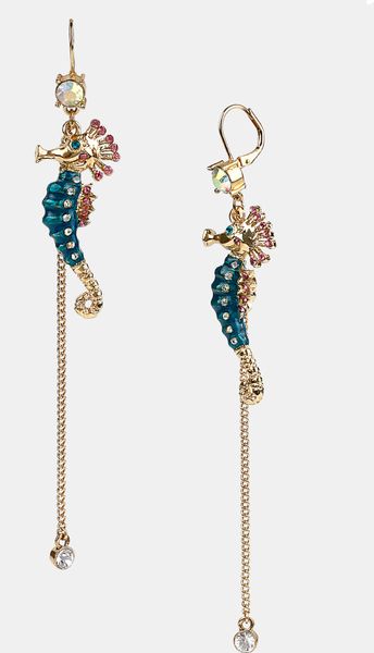 Betsey Johnson Sea Excursion Seahorse Shoulder Duster Earrings in Multicolor (blue multi/ gold) - Lyst
