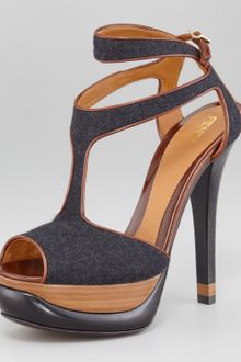 Fendi Felt Leather Halter Strap Platform Sandal - Lyst