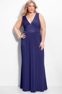 Js Boutique Beaded Waist Jersey Gown - Lyst