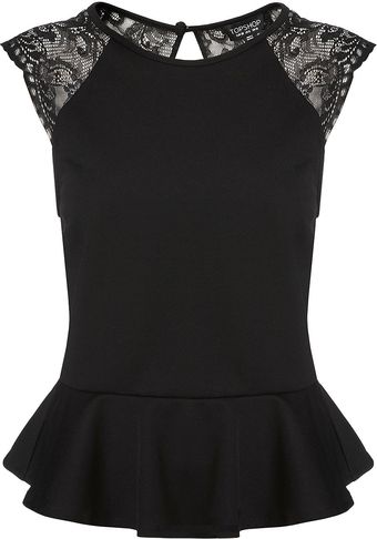 Topshop Lace Back Peplum Top - Lyst