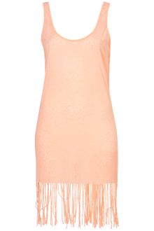 Topshop Coral Fringe Burnout Cover Up - Lyst