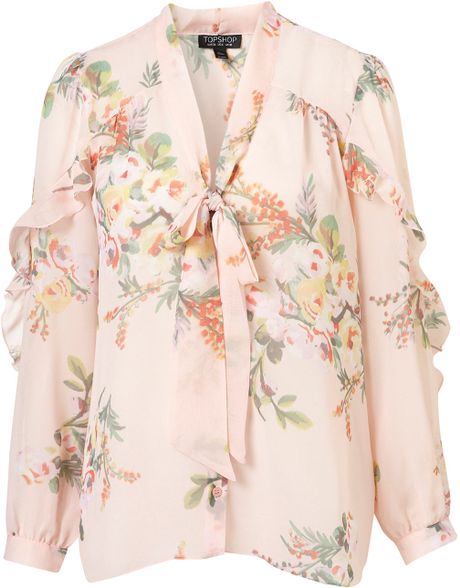 Topshop Willow Print Pussybow Blouse in Pink (light pink) - Lyst