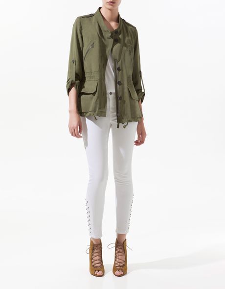 Zara Linen Parka in Khaki | Lyst