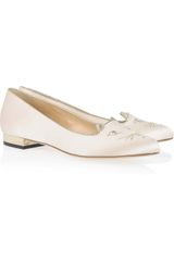 Charlotte Olympia Kitty Embroidered Satin Flats
