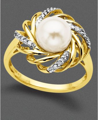 Emu Cultured Freshwater Pearl and Diamond Accent Woven Ring - Lyst