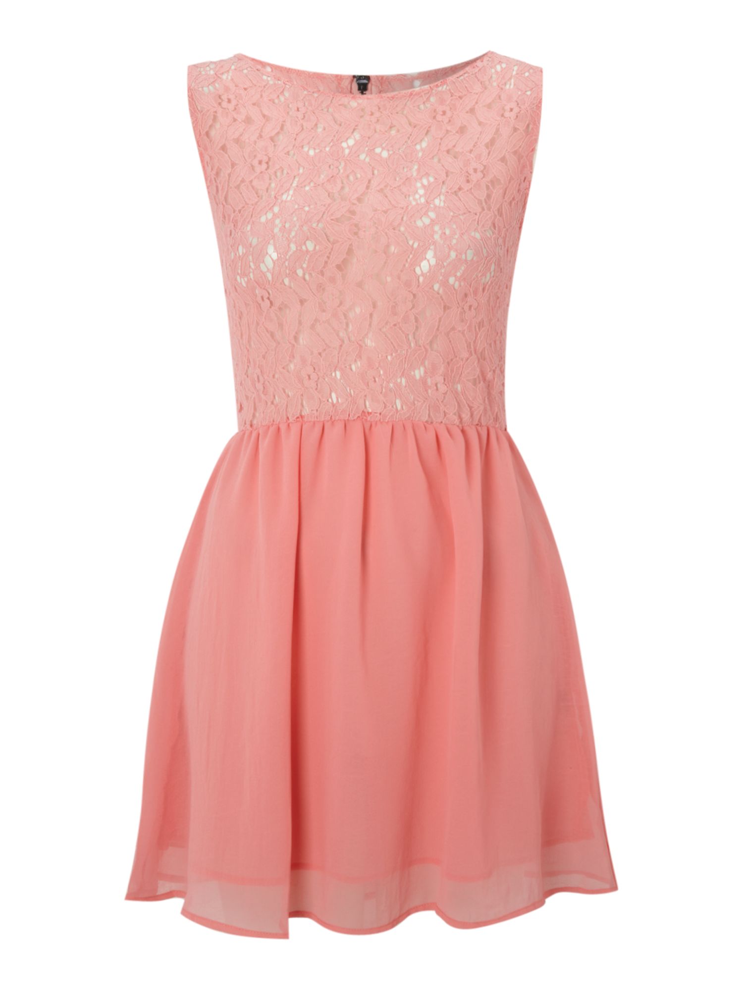 Glamorous Sleeveless Lace Top Floaty Skirt Dress in Pink (coral) | Lyst