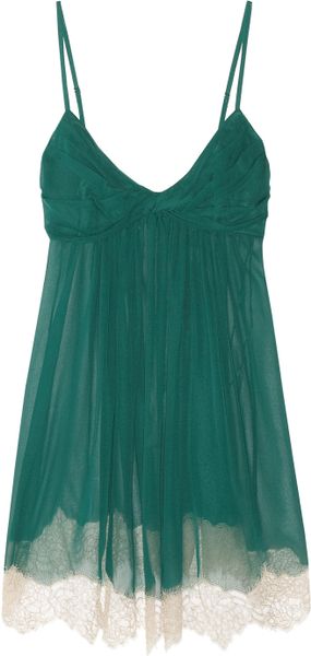 Jenny Packham Lacetrimmed Silkchiffon Chemise in Green - Lyst