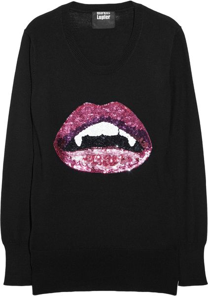 Markus Lupfer Vampire Sequined Wool Sweater in Black - Lyst