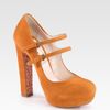 Miu Miu Suede Glitter Sole Double Buckle Mary Jane Pumps in Orange (copper) - Lyst
