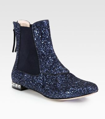 Miu Miu Glitter Leather And Jewel Ankle Boots - Lyst