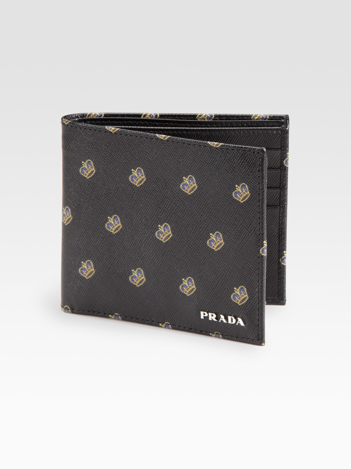 Prada Saffiano Printed Leather Wallet in Black for Men | Lyst