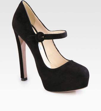 Prada Suede Mary Jane Platform Pumps - Lyst