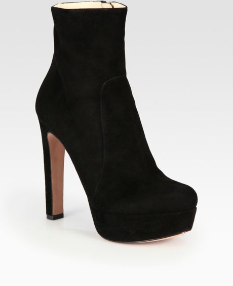 Prada Suede Platform Ankle Boots in Black - Lyst